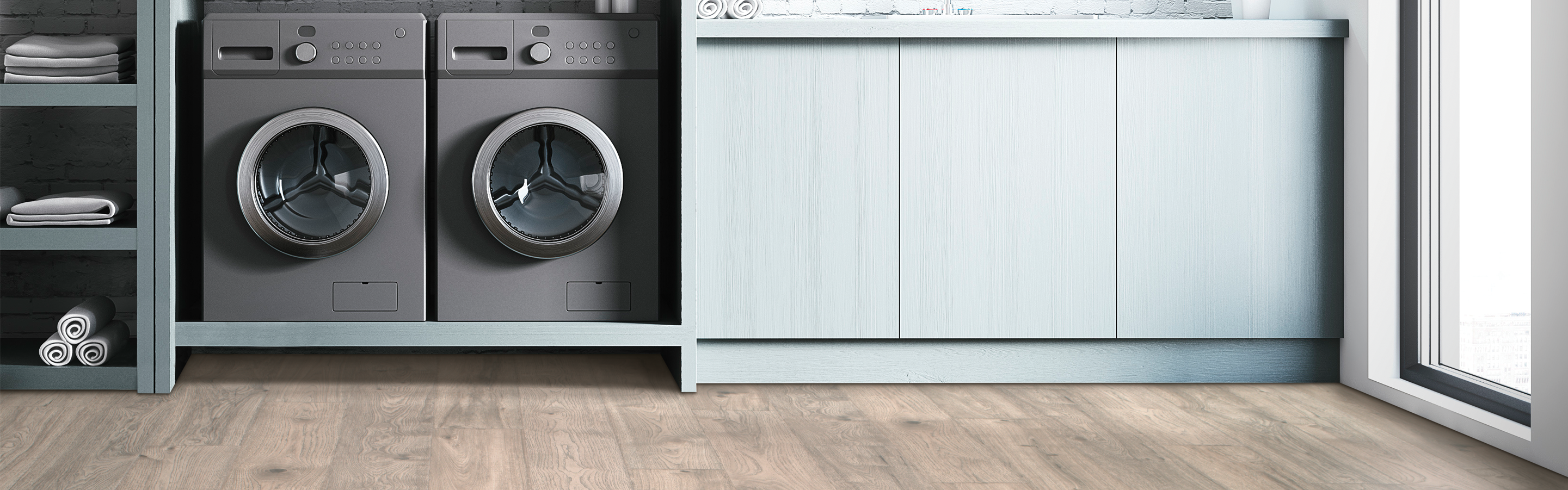 wood look laminate flooring in laundry room