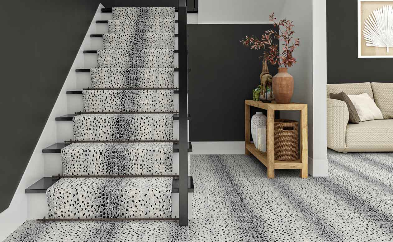 pattern carpet in a modern hallway and stair runner