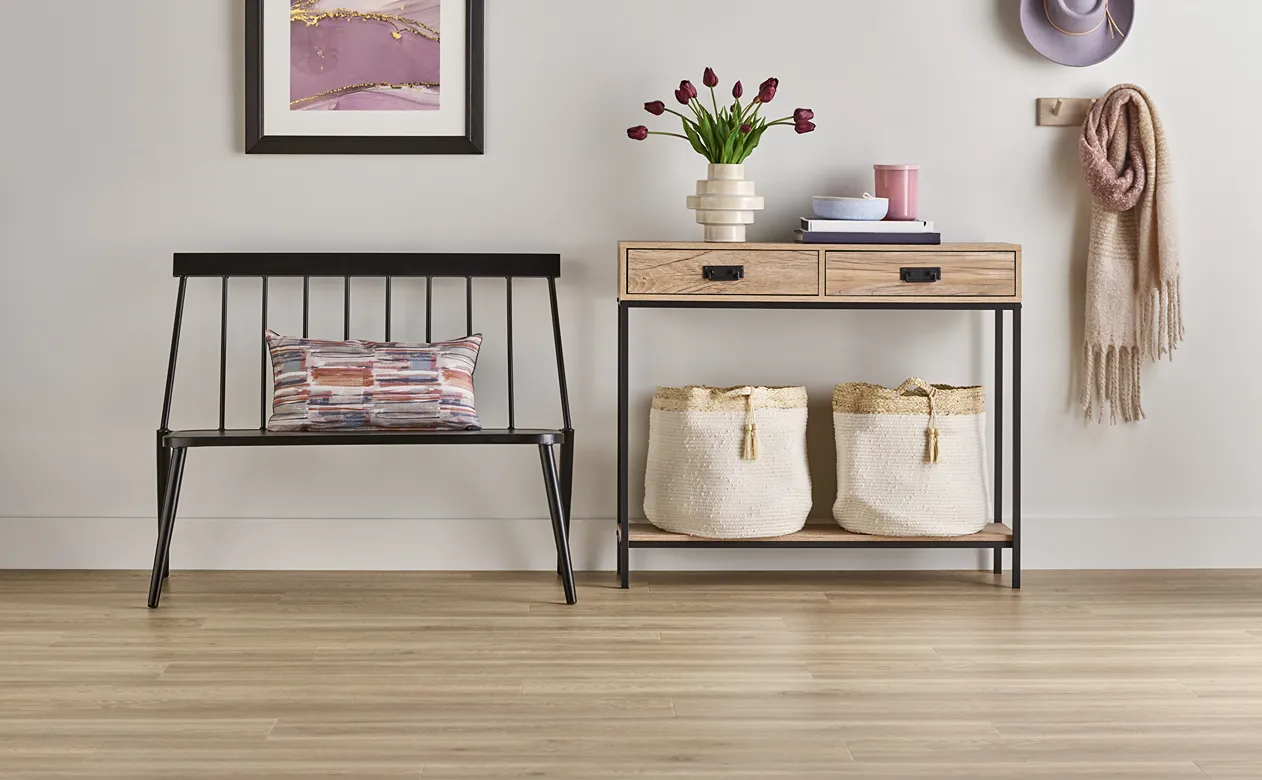 wood look laminate flooring in entryway