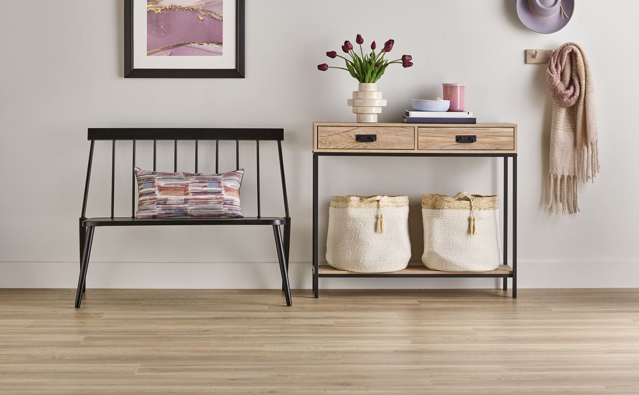 wood look laminate flooring in entryway